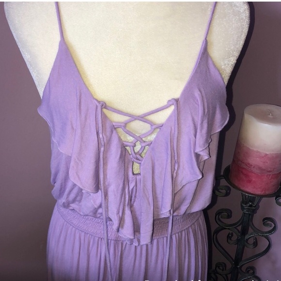 Venus Lavender Ruffle Shoestring Tie Front High Low Midi Sundress LIKE NEW! - Picture 2 of 4